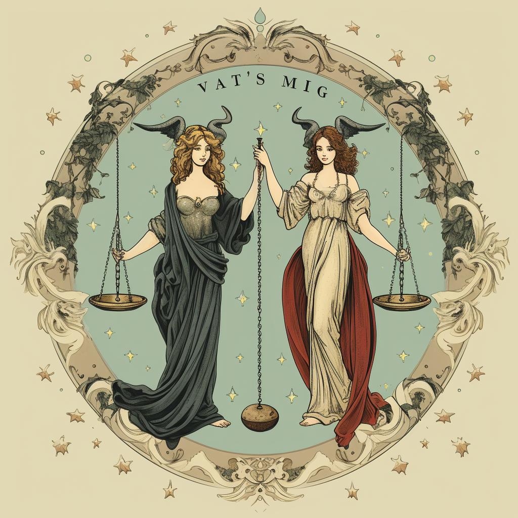 Illustration of Virgo and Aries couple balancing their traits